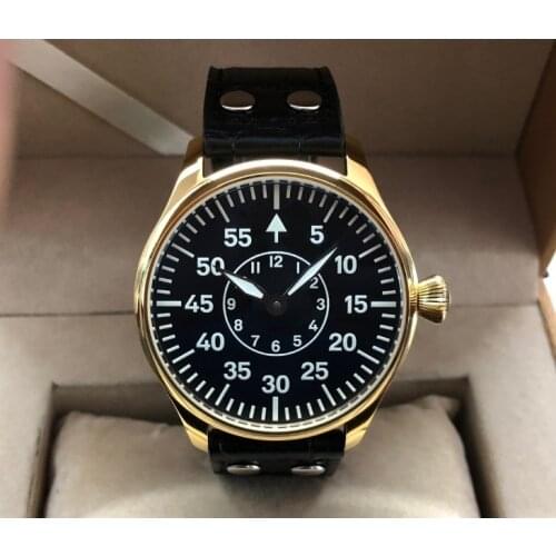 Sapphire crystal or Mineral glass 44mm no logo two hands Asian 6497 Mechanical movement golden case C3 luminous mens watch