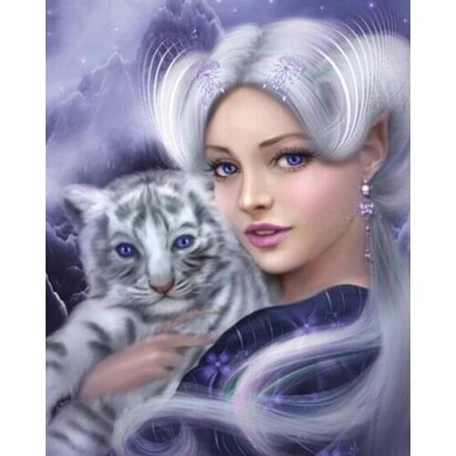 Diy Diamond Painting Animal Tiger Woman Full Drill Square Round Rhinestones Embroidery Cross Stitch Kit Needlework Mosaic Decor