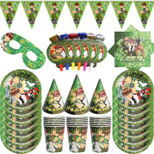 Ben 10 Theme Disposable Tableware Sets For Kids Birthday Party Decor Balloons Baby Shower Plate Cup Napkin Party Supplies Banne
