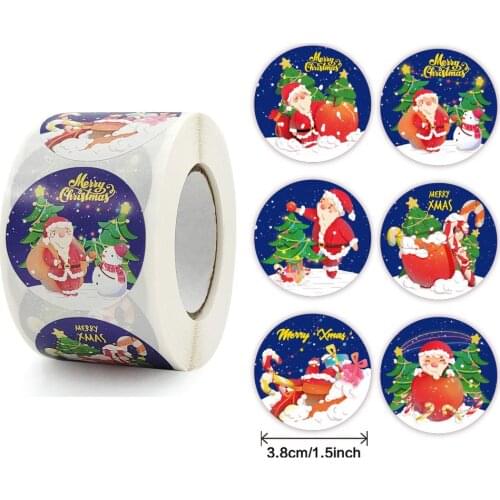 1.5 Inch 500pcs Merry Christmas Stickers Labels Round Christmas Tags Adhesive Decorative Envelope Seals Sticker for Xmas Cards