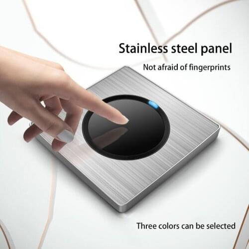 Wall Light Push Button Switch Silver Gray Brushed Stainless Steel Panel 1-4 Gang 2 Way Household Wall Buttons Switch