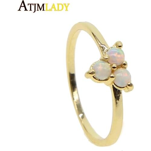 New Gold color rings White opal prong Clear CZ Finger Ring High quality delicate danity thin round band for Women jewelry