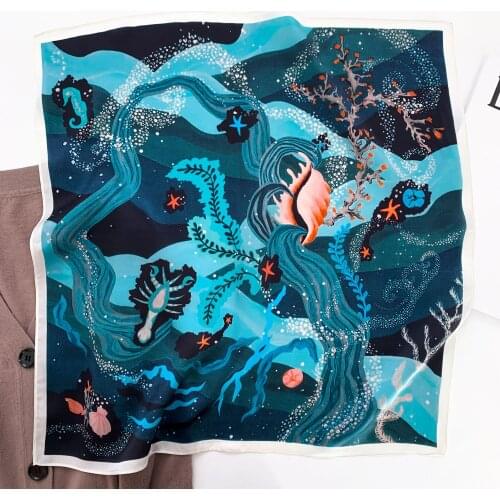 KOI LEAPING New fashion painting printing Small square scarf female silk summer neck sunscreen wild temperament suit scarf