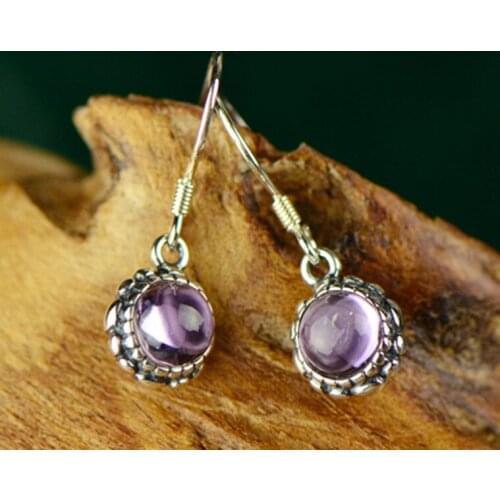 Wholesale natural amethyst small bud Earrings personalized old Thai silver earrings manufacturers direct sale