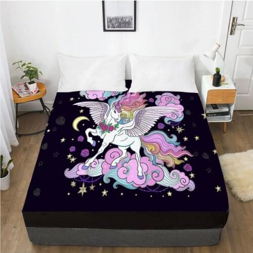 Unicorn Cartoon Fitted Sheets Mattress Cover With Elastic Band 3D Bed Sheet LinensFor Baby Kids Child Girls Boys 160x200 135x200