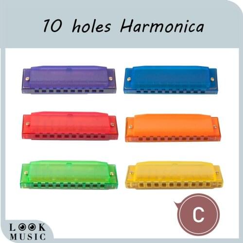 10 Hole Colorful Translucent Harmonica for Children Kids Toy Beginner Use Gift C key