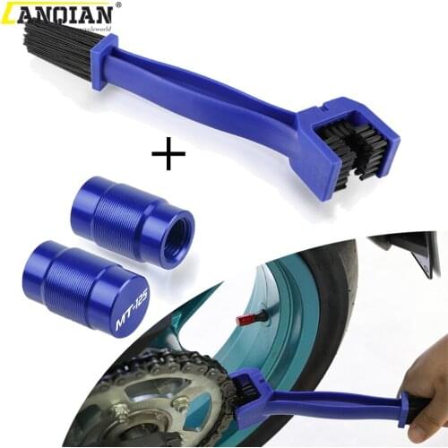 Motorcycle Chain Cleaning Maintenance Brush Vehicle Wheel Tire Valve Stem Cover For Yamaha MT125 MT-125 2014 2015 2016 2017 2018