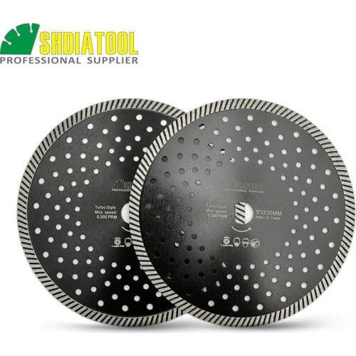 SHDIATOOL 2pcs 230MM Diamond Hot Pressed Diamond Turbo Blade Multi Holes Ceramic Tile Granite Cutting 10mm Segment Height