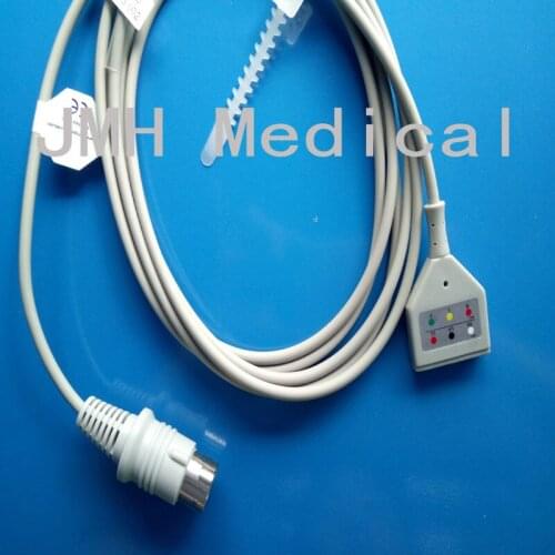 Compatible with CB-71308P Nihon Kohden ECG Machine the 8pin DIN 3 lead trunk cable, IEC and AHA label including