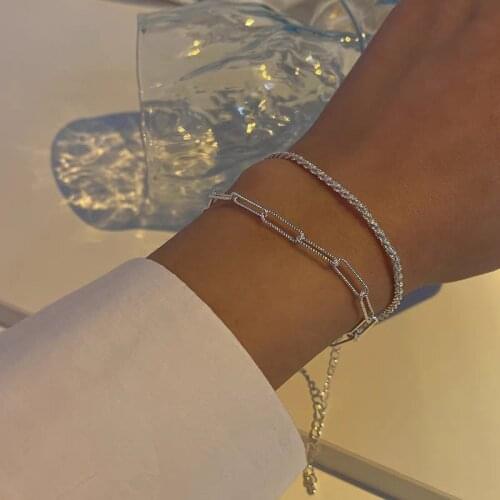 Rhinestone Bracelets Women Simple Jewellery Bracelet Luxury Jewelry Fashion Hand Made Trendy Silver Color Stainless Armband