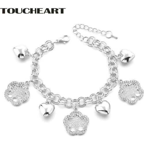 TOUCHEART Luxury Brand Flower Shape Tree Of Life Bracelet & Bangles Charms For Women Silver Jewelry Making Bracelets SBR180095
