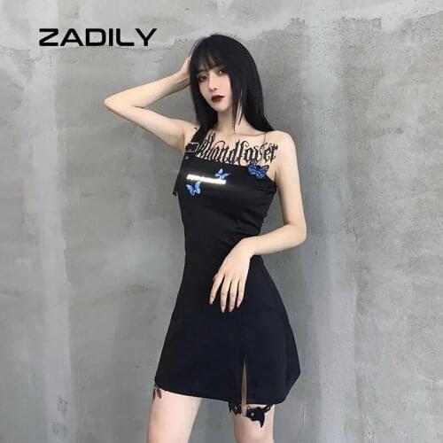 ZADILY Y2K butterfly Print Strap Women Backless Bodycon Dress Street Strapless 2021 Summer Femlae Gothic Black Sexy Mini Dresses