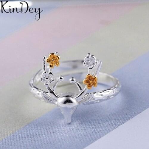 Simple Style Silver Color Deer Antlers Rings for Women Men Jewelry Big Open Rings bague femme