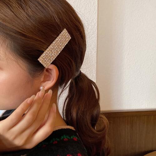 1 Set Strip Rectangular Korea Popular Hair Clips Fashion Woman Rhinestone Shiny Luxury Hairpins BB Clip Styling Tools Barrettes