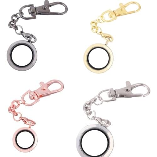 1pcs 25mm Round Alloy Floating charm Plain Locket Keychain with Lobster clasp DIY twist living memory Glass locket Key ring