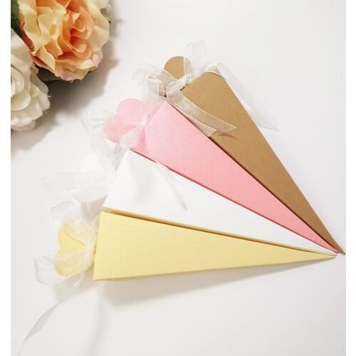 10pcs Ice Cream Tip Cone Shape Gift Box Paper Candy Dragee Baby Shower Wedding Favor Gift Bags Chocolate Packaging Wrapping