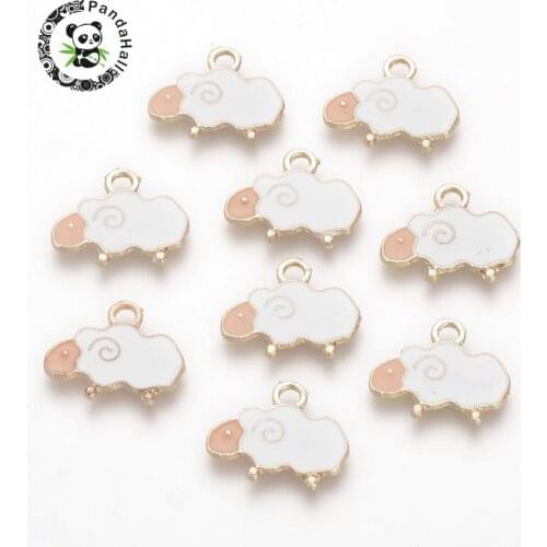 100pc Enamel Style Alloy Golden Sheep Charms Necklace for jewelry making DIY Accessories, Snow, 15x19x1.5mm, Hole: 2mm F60