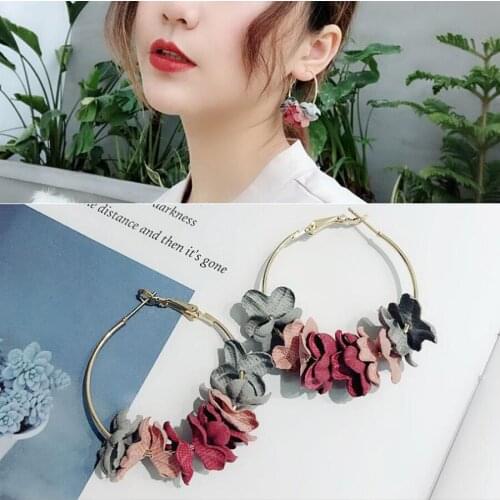 2018 Fashion Bohemia Jewelry New Design Fabric Flower Big Circle Hoop Earrings For Women Brincos Aros Largos Large Earring Women