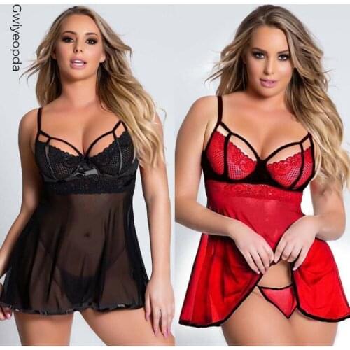 2020 Plus Size Sexy Lingerie Women Babydoll Lace Dress Sexy Underwear G-string Thong Temptation Sleepwear erotic intimate 3xl