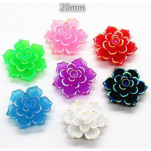 30pcs 20mm Shiny AB Resin Flower FlatBack Cabochon DIY Craft Home Decoration Accessories