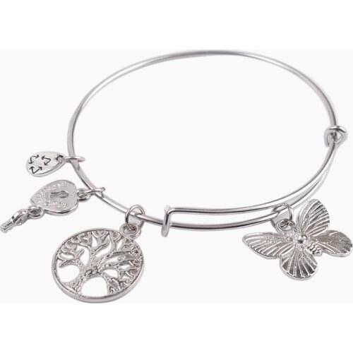 5PCS Fashion Silver Color Tone Butterfly Expandable bangle Wire Bangle Bracelet #91119