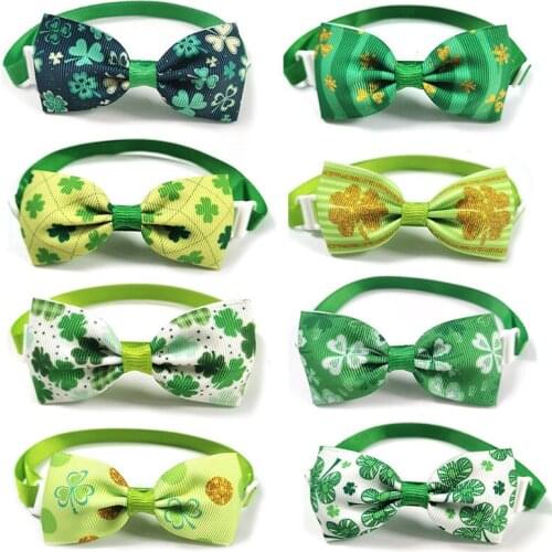 50/100pcs Pet Dog Bow Tie St. Patricks Day Puppy Cat Collar Bow Tie Adjustable Necktie Pet Grooming Accessories Pet Product