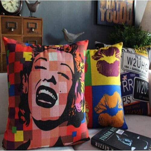 Free shipping rustic style Pillowcover American retro pop art Marilyn Monroe cotton cushion sofa cushion cover office car