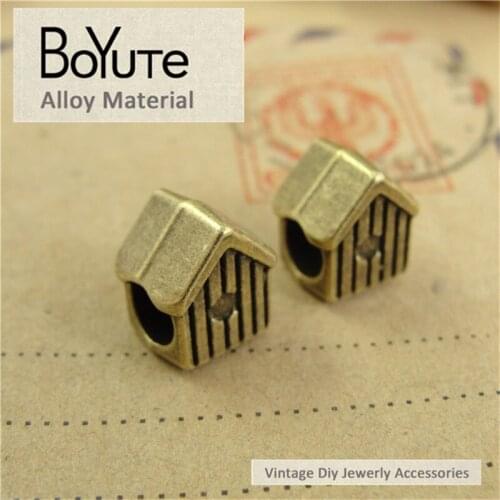 BoYuTe (50 Pieces/Lot) 10*9*8MM Antique Bronze Plated Zinc Alloy Vintage House Big Hole Metal Beads for Making Jewelry