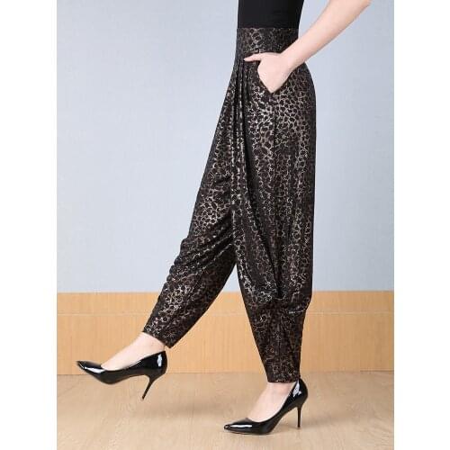 2018 summer runway leisure harem glare high waist loose leopard wide leg pants lady clothing leopard retro trousers size -3XL