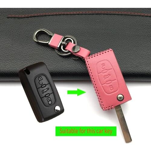 High quality Genuine Leather key cover case For Citroen C1 C2 C3 C4 C4L C5 C6 For Peugeot 107 206 207 208 306 307 308 3 Buttons
