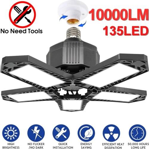 2PCS 200W LED Garage Light E26/E27 Deformable Ceiling Light Warehouse Lighting Bulb with 5 Adjustable Panels For Home Workshop