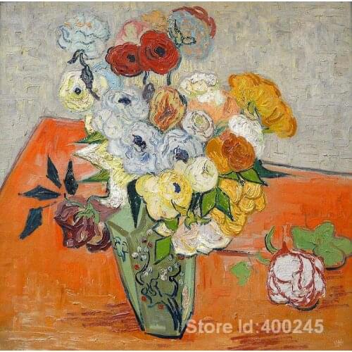 Hand painting art Roses and Anemones of Vincent Van Gogh reproduction oil Canvas Handmade High quality