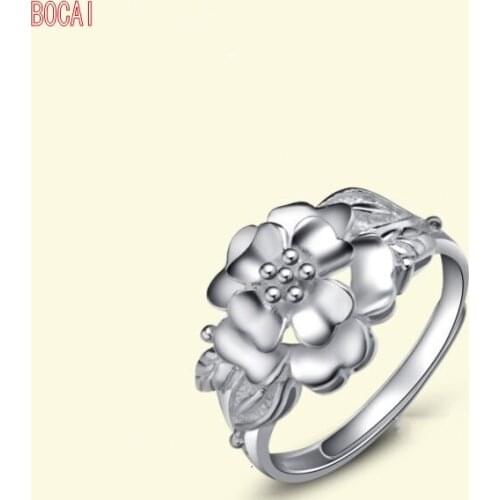 100% 999 sterling silver womens football silver open ring handmade rose flower female ring