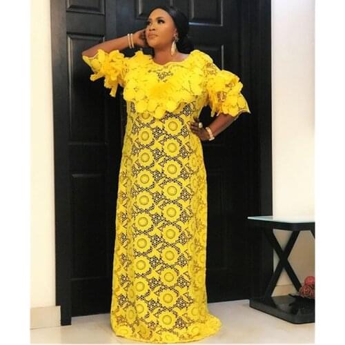 African Dresses For Women Dashiki Plus Size Long Sleeve Fashion Lace Dress Africa Clothing Muslim Long Dress