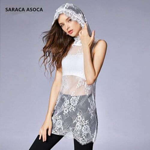 Sleeveless Lace Perspective Black Long Detachable Collars Hoode Shawl Women All Match Lace Sweater Faek Collar Smock Lady A449