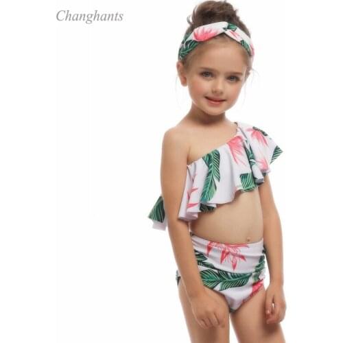 Girls Tankini Set White with Leaves Print Two Piece Swimwear Kids Bathing Suits Children Swimsuit Baby Sandy Beachwear