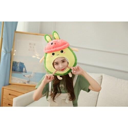 Cute Stuffed Toy Avocado Hat Cartoon Fruit Toy Hat Costume Party Headwear Kids Gift Family Game Play Toys Lovely Toy Bunny Hat