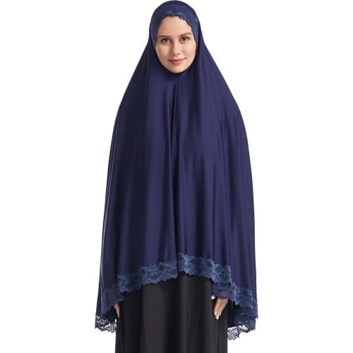 Muslim FemalTurban Breathable Islamic Nun Sister Headwear Ethnic Arab Womens Modest Ramadan Soft Jersey Lace Long Hijab Shawl