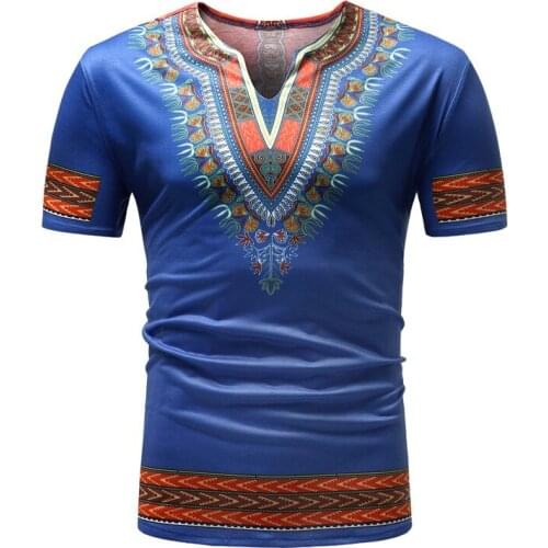 Mens V Neck Short Sleeve African T Shirt Hipster Men African Clothes Streetwear Casual African Dashiki Print Tee Shirt Homme XXL