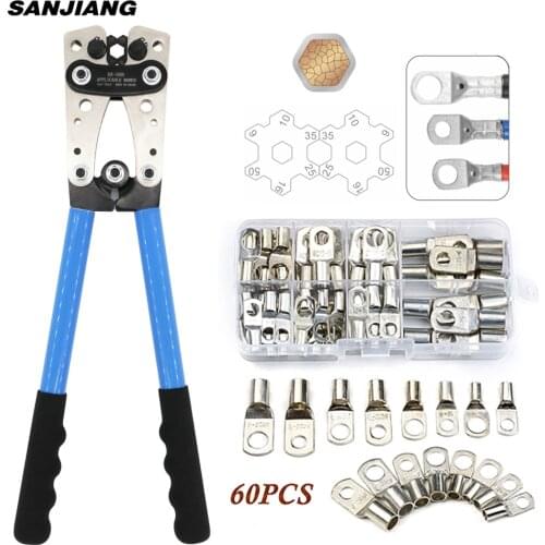 60pcs Assortment Car Auto Copper Ring Terminal Wire Crimp Connector Bare Cable Battery Terminals Soldered Connectors Kit HX-50B
