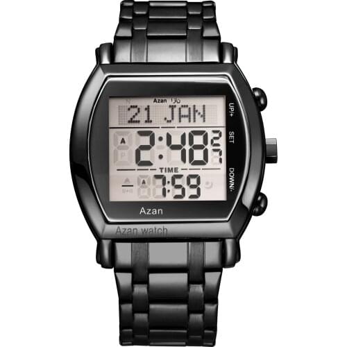 2021New Arrival Muslim Prayer montre watch rose gold stainless steel Islamic Azan wrist Watch digital led watch 6007