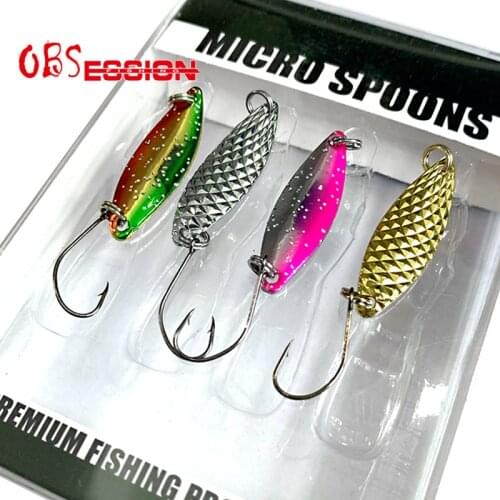 OBSESSION 4pcs Spinner Lure Sequin Set UV Coating Glitter Artificial Hard Metal Spoon Trout Perch Chub Salmon With Single Hook