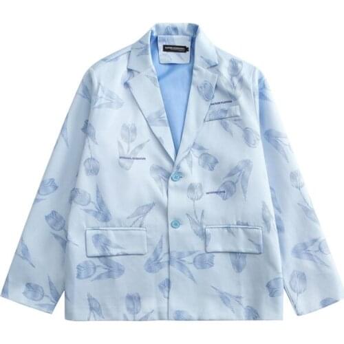 2021 Fall Winter Embroidered Letter Tullip Print Blazer Jacket for Women and Men Fashion Boyfriend Style Oversized Suit Coat