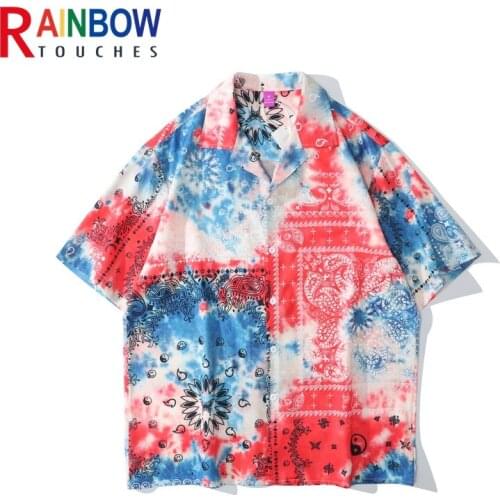 Rainbowtouches Summer Men Oversize Hip Hop High Street Tie-Dye Casual Shirts