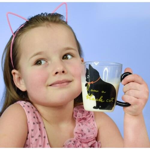 Glass Coffee Cup Black and White Cat Milk Juice Cup for Friends or Family as Valentines Day Anniversary Gifts