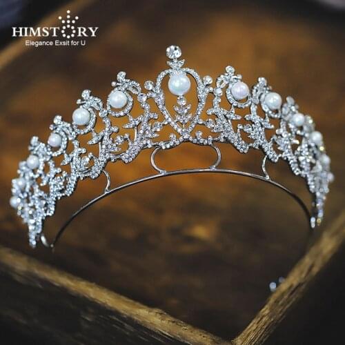 Himstory Vintage Baroque Pearl Tiaras Crown Wedding Hair Accessories Bridal Crystal Pearl Queen Princess Head Jewelry