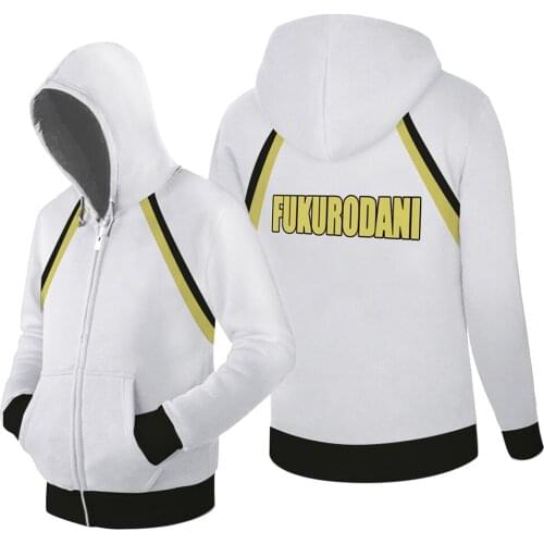 Haikyuu Cosplay Fukurodani Zipper Hoodie 3D Hooded Jacket Coat Pullover