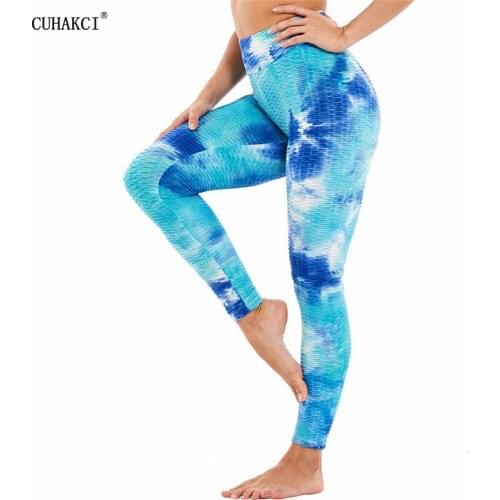 CUHAKCI Women Yoga Pants Sports Running Sportswear Tie-Dye Stretchy Fitness Leggings Tummy Control Gym Compression Tights New