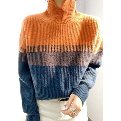 Spring Autumn New Vintage Turtleneck Sweater Women 2021 Plus Size Korean Casual Contrast Fashion Female Knitted Jumper Crop Top