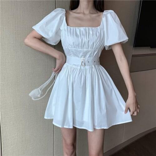 YUZACDWX High Quality Best-selling Retro Fashion 2020 Summer Arrival Sashes slim stylish puff sleeve Woman Dress Vestidos